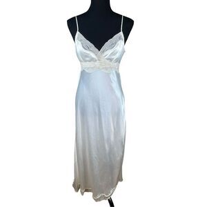 Flora by flora nikrooz Large Stella satin white lace time side slit slip dress